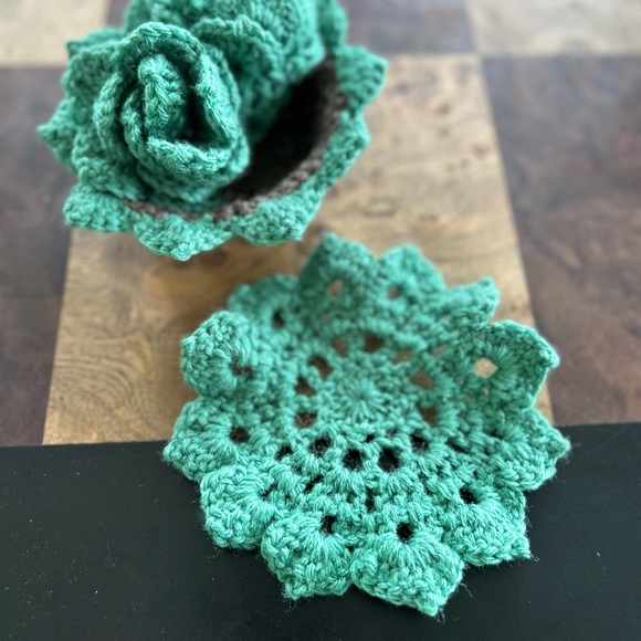 Crocheted Succulent Coasters, set of 4 - Picture 4 of 4